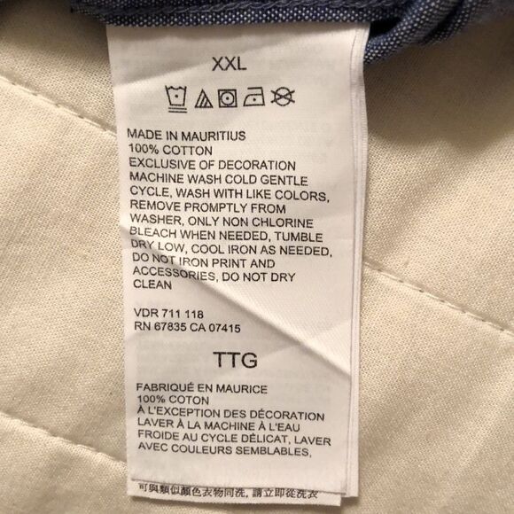 Nautica XXL Chambray Tropical Print Blue Button Down Casual Long Sleeve Shirt - Picture 13 of 13